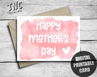 Mother's Day Card, Printable, Happy Mother's Day, Instant Digital Download, Mom Card, Downloadable Gift, From Daughter, Watercolor, Hearts