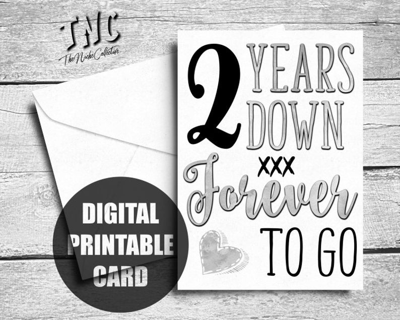 2nd Wedding Anniversary Card, Printable, For Husband, 2 Year Anniversary Card For Boyfriend, Happy Two Years Together, Down, Forever To Go image 1