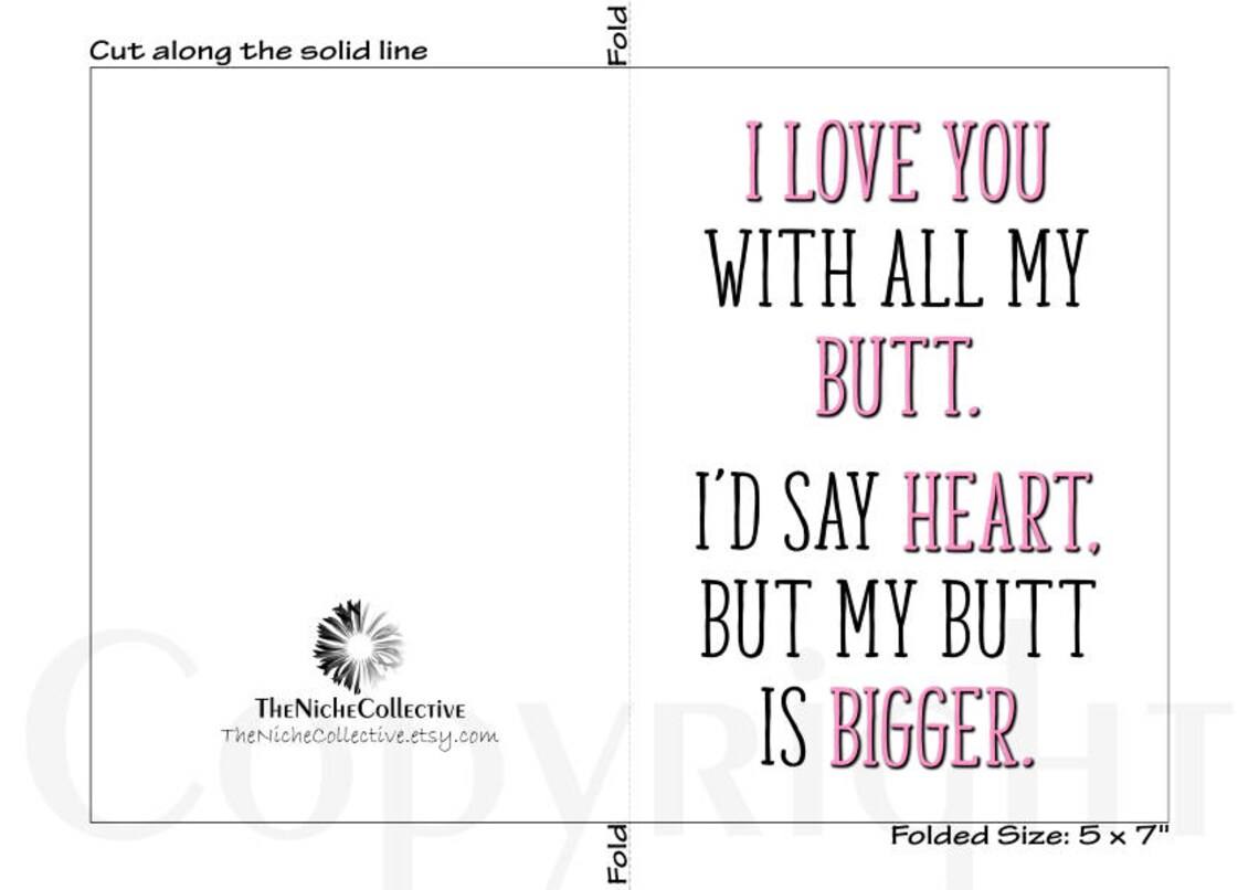 Valentine's Day Card for Him, Printable, I Love You With All My Butt ...