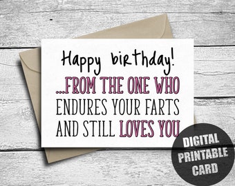 Fart Birthday Card For Him, Her, Printable, Funny Boyfriend Birthday Card, Happy Birthday, For Wife, Husband Birthday Card, Digital Download