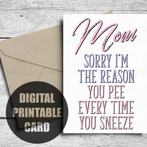 Carte de fête des mères drôle, imprimable, carte d'anniversaire pour maman, fille, fils, joyeux anniversaire maman, carte drôle pour maman, téléchargement numérique