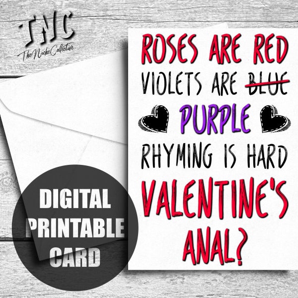 Sexual Valentine's Day Card For Him, Printable, Dirty Valentines Card For Her, Inappropriate, Naughty Adult Valentine Card, Kinky, Anal Sex