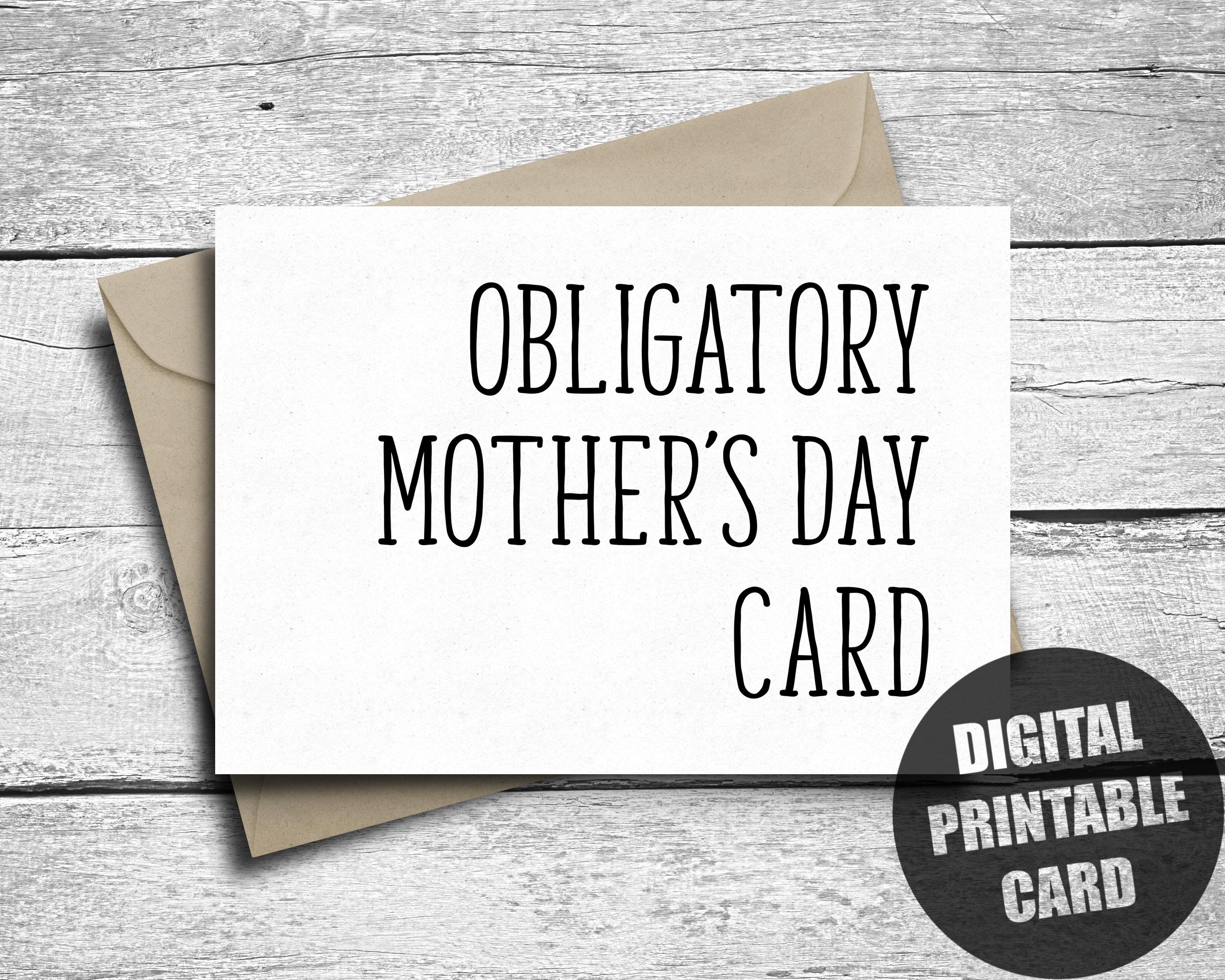 Funny Mother's Day Card, Printable, Obligatory Happy Mother's Day, Sarcastic Mom Card, From Daughter, Downloadable Gift, Digital Download
