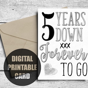 Tarjeta del quinto aniversario, imprimible, tarjeta de feliz quinto aniversario para novio, quinto aniversario de bodas, 5 años de casados, para siempre, para descargar