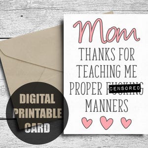 Cartão engraçado para o Dia das Mães, para imprimir, cartão de aniversário para a mãe, feliz dia das mães, da filha, obrigado, mãe, download digital, cartão para baixar
