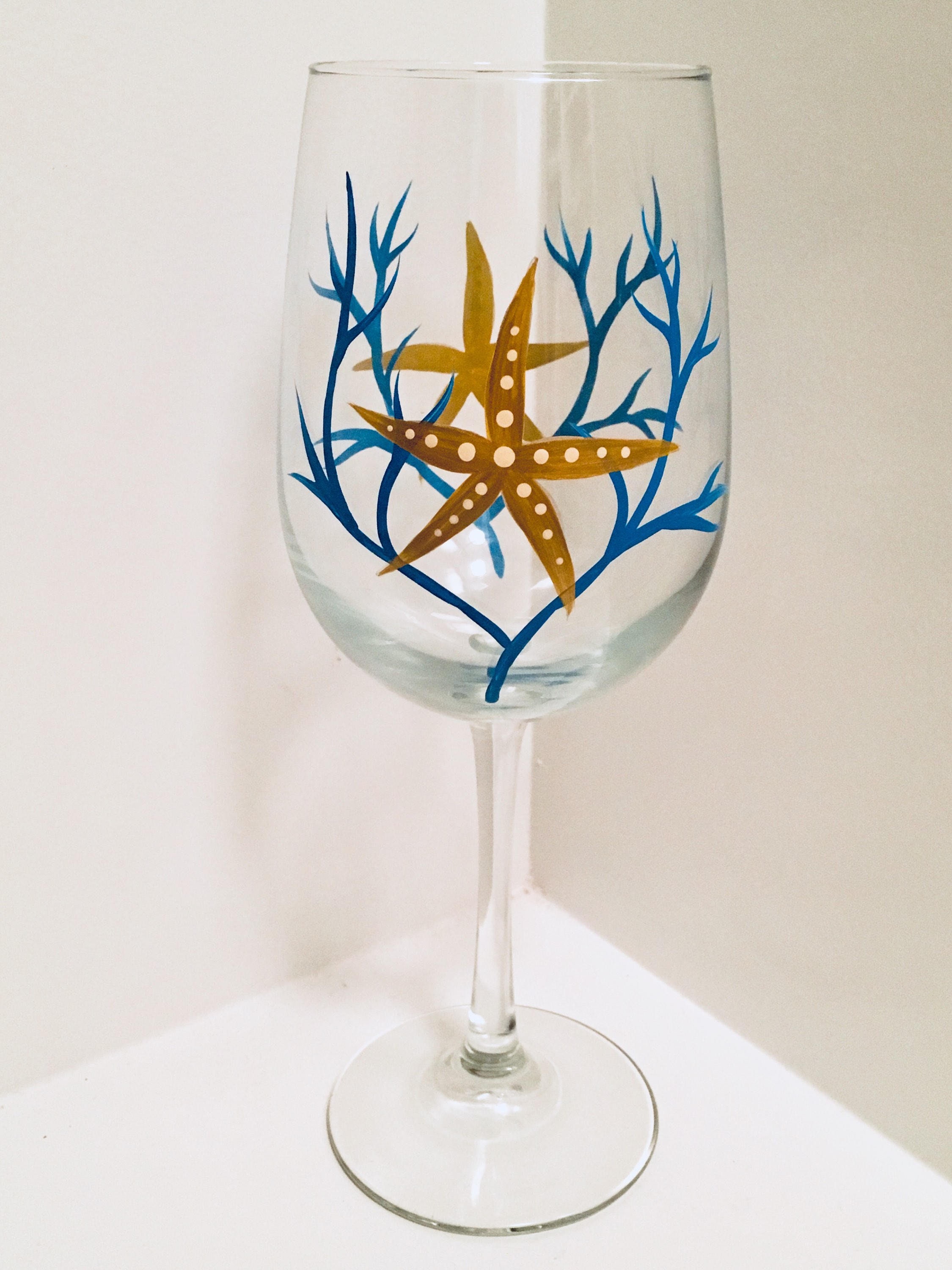 Nautical Starfish Wine Glass / Hand Painted Starfish Glass Etsy