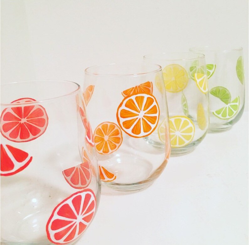 Set of 4 citrus fruit wine glasses Lemon Lime Orange and Etsy