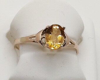 Bague or jaune 9 k pierre citrine, bague or jaune sur mesure, idée cadeau pour femme