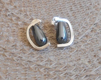 Handmade drop hematite earrings, unique silver and stone earrings, gift idea for women