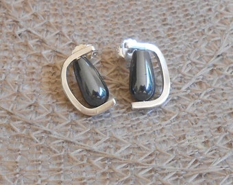 Boucles d'oreilles hématite goutte fait main, boucles d'oreilles uniques argent et pierre, idée cadeau pour femme