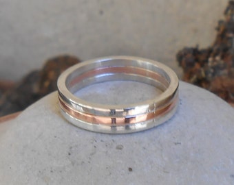 950 silver ring, silver and copper ring, gift idea for women, gift idea for men