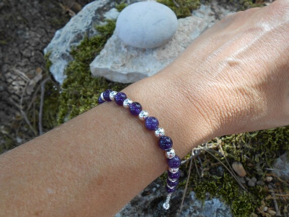 Bracelet améthyste femme, bracelet perles argent 925, bracelet fait main femme, idée cadeau pour femme
