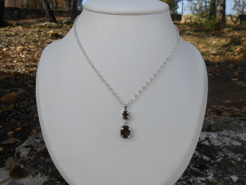 Collier quartz fumé, collier argent 925, pierres taille ovale à facettes, collier unique, collier femme, cadeau pour femme bild 1