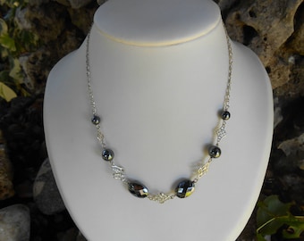 925 silver necklace with hematite beads, gift idea for women