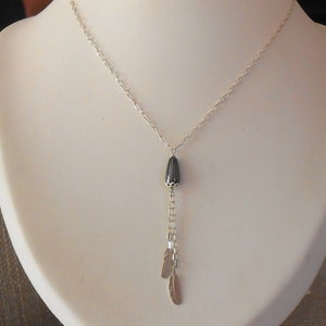 925 silver leaf necklace, hematite pearl necklace, pearl and 925 silver necklace, gift idea for her