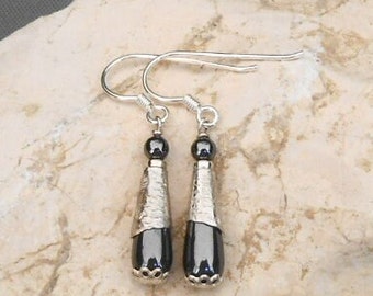 Hematite earrings, handmade 925 silver and hematite earrings