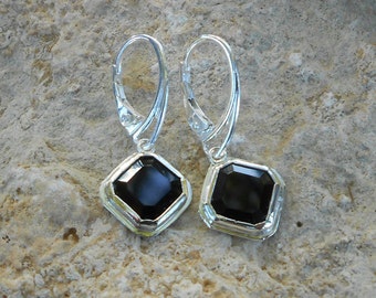 Onyx 925 sterling silver Leverback Earrings, stud earring handmade gift for wife, wife Christmas gift