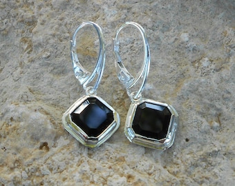 Onyx earrings, 925 silver sleepers, handmade sleepers, gift for women, Christmas gift for women