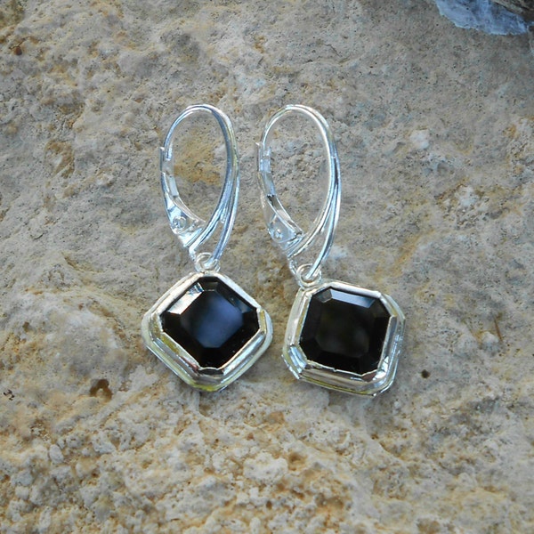 Onyx 925 sterling silver Leverback Earrings, stud earring handmade gift for wife, wife Christmas gift