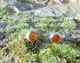 Puces ambre, puces argent 925, ambre 8 mm, puces pierres, pierres rondes, puces fait main,cadeau femme, anniversaire