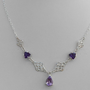 Natural amethyst necklace 925 silver, handmade stone necklace, gift idea for women