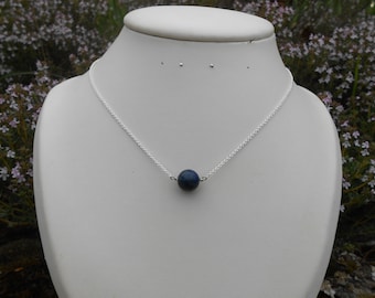 Lapis lazuli necklace, 925 silver necklace, 10 mm lapis lazuli pearl, minimalist necklace, women's necklace, women's gift, women's birthday