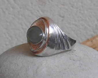 950 silver and copper ring set with an aventurine stone, gift for man or woman