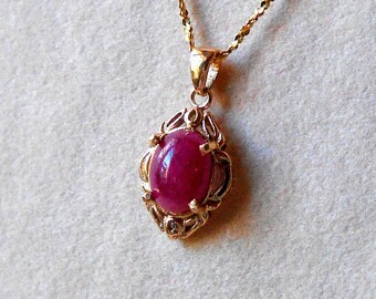 Yellow gold pendant with ruby, 9 carat yellow gold pendant, small gold and stone pendant for women, gift for women