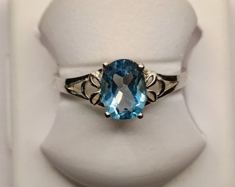Topaz gray gold ring, 9 carat white gold ring, 375 white gold ring for her, gift idea for her