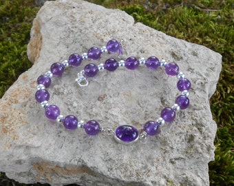 Bracciale Con Ametista Placcato Argento 925 – 1 Pezzo, Pietra Viola, Fatto In India