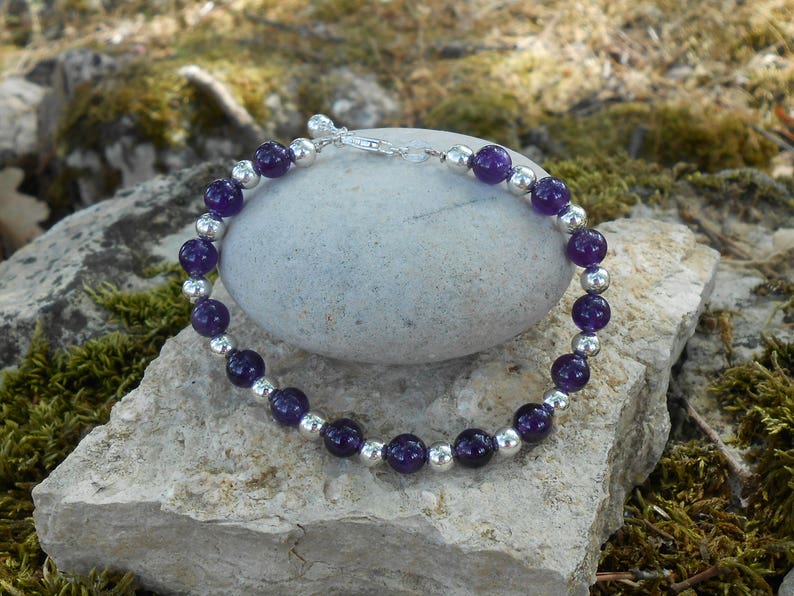 Bracelet En Perles D'Améthyste Sur Mesure - Homme Ou Femme - Pierre Violette Naturelle