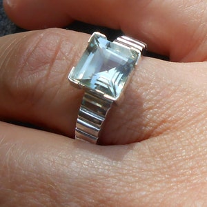 Handmade prasiolite ring, square cut prasiolite, 950 silver ring, custom ring, unique ring, gift for woman