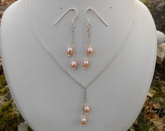 Conjunto perlas de agua dulce, collar de plata 925, pendientes de plata 925, conjunto hecho a mano, regalo para mujer
