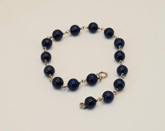Pulsera de oro 375, pulsera de oro y lapislázuli, idea de regalo para mujer