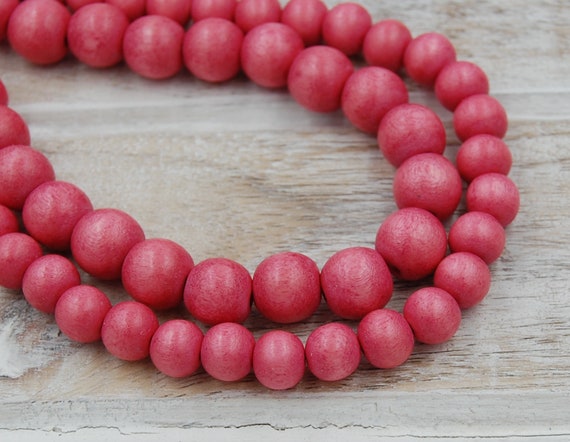 Wood Round Beads Dark Pink 8mm 16 Inch Strand