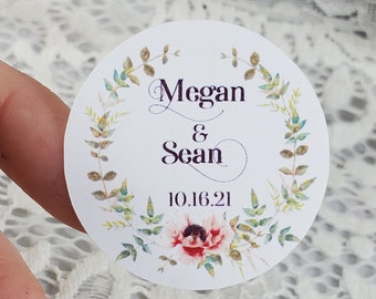 Floral Wedding Favor Stickers: Personalized Bridal, Baby Shower (Set of 20)