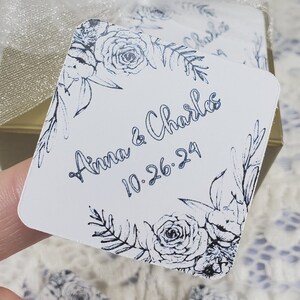 Black and White Floral stickers for favors for wedding, baby shower, birthday, sweet 16, bridal, candle favors, 1.6 inch Square stickers