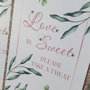 Greenery Bridal Shower Sweets Table Sign: Gold Glitter & Rhinestones