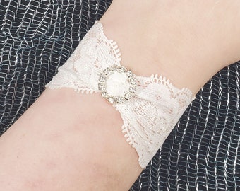 White Lace Rhinestone Circle Buckle Bracelet Floral Lacey Fashion Tattoo Cover Up Christmas Gift Valentine's Day gift