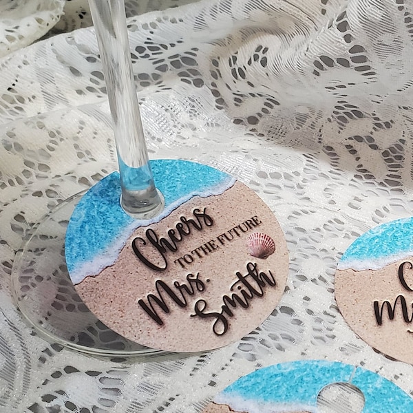 Wine Glass Seashore Beach Cardstock Drink Tags for Parties Weddings Holidays Stem Name Marker Bridal Shower Birthday