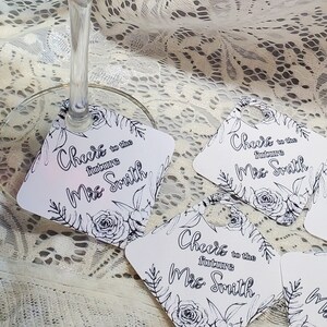 Wine Glass Black and White Floral Drink Tags for Parties Weddings Holidays Minimalist Stem Marker Bridal Shower Birthday