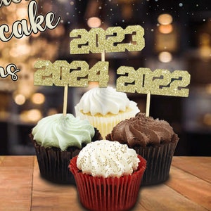 Gold glitter graduation year cupcake toppers, cute cupcake topper, college, high school grad theme decor, graduation sweets table, 2023 2024