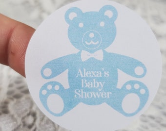 Blue Teddy Bear round stickers, set of 20 for favors for baby shower, birthday, sweet 16, bridal, candle favors, 1.6 inch round stickers
