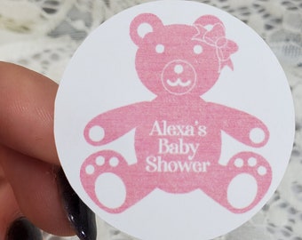 Pink Teddy Bear round stickers, set of 20 for favors for baby shower, birthday, sweet 16, bridal, candle favors, 1.6 inch round stickers