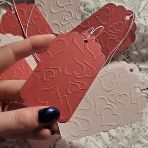 Love Heart Embossed Heart Tags, Wedding Favor Tags, Valentine Gift Tags, Anniversary Gift Tags, Pink, red, and white, 3 X 3.25 inch tags