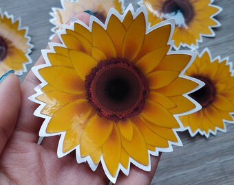Sunflower stickers 3 inch flowers set of 6 for birthday, bachelorette, wedding favors, scrap-booking, gifts