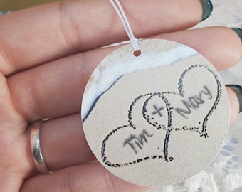 Personalized Beach Wedding Favor Tags: Sandy Hearts, Tropical Theme