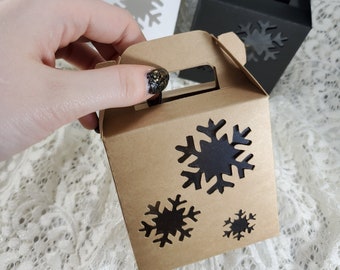 Sets of 5 Small Vintage Style Snowflake Cutout Gable Boxes - Multiple Color Choices - Black, Kraft Brown, White - Ships Flat