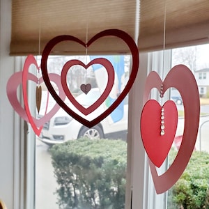 Hanging Hearts Valentine's Day large indoor Decorations with rhinestone accents, pink, red, and white cardstock cutouts image 1