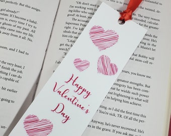 Valentine Simple heart bookmarks for friends, family, school happy heart day, red ribbon, bookworms